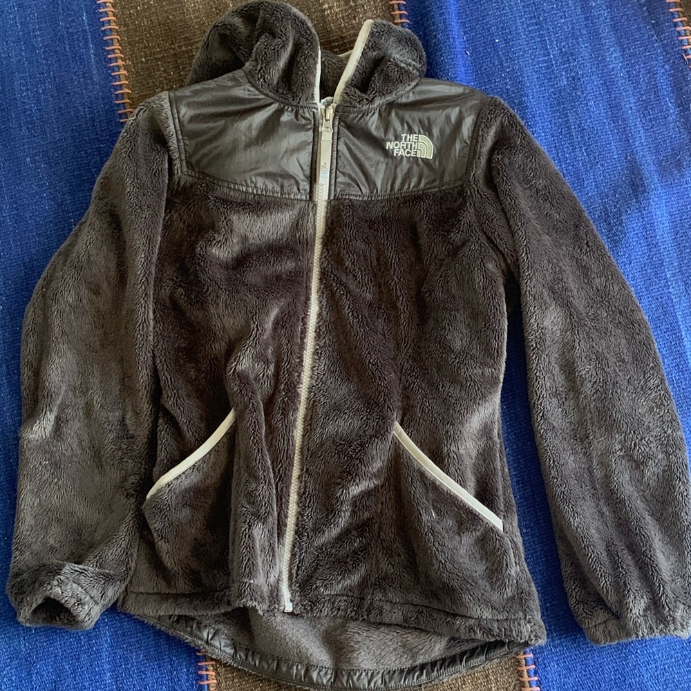 Grey fluffy North Face jacket